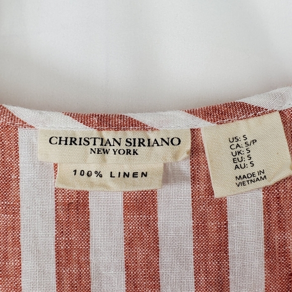 Christian Siriano 100% Linen Top Striped Short Sleeve Size Small - Picture 3 of 5